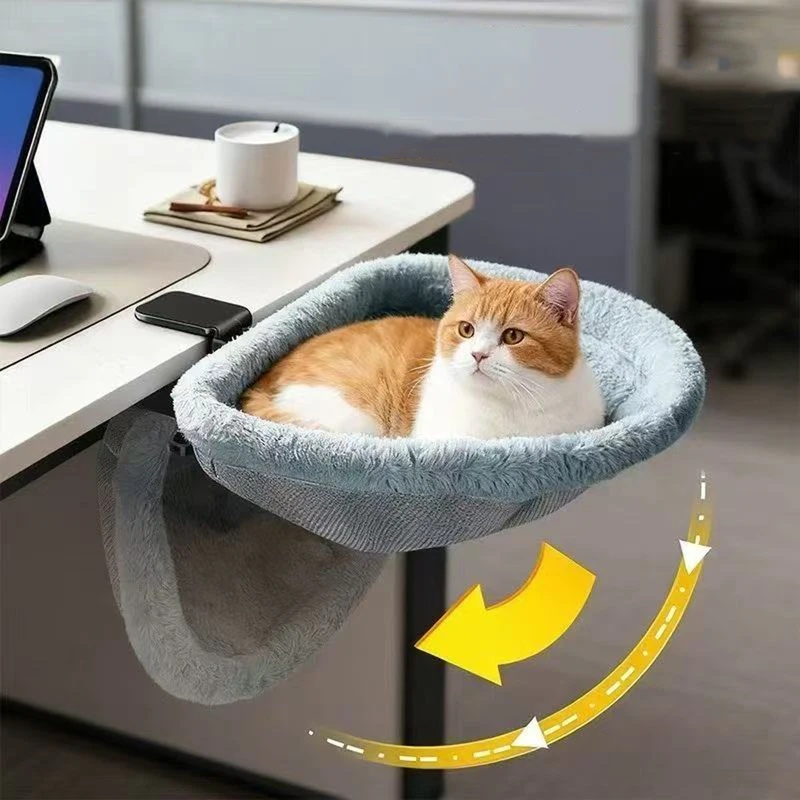 Office Furniture Brand - เปลนอนแมวแบบกึ่งวงกลมพับได้ด้วยปุ่มเดียว ดีไซน์แบบจมลงเพื่อประหยัดพื้นที่ เหมาะสำหรับแมวน้อยพักผ่อนในบ้านหรือสำนักงาน