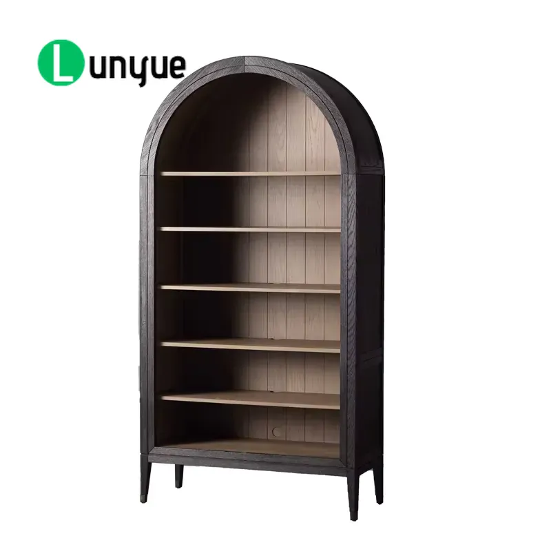 Office Furniture Elements - ตู้หนังสือไม้โค้งแบบดั้งเดิม ตู้เก็บไวน์ติดผนัง ตู้เก็บของสำหรับโฮมออฟฟิศ พร้อมองค์ประกอบตกแต่งสำหรับห้องนั่งเล่น